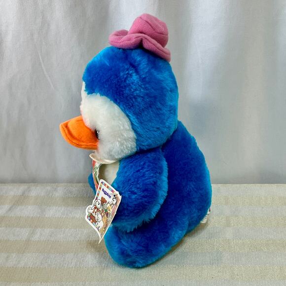 VTG Blue Penguin Plush Commonwealth Toys Huggables Pink Hat Floral Tie Stuffed - Picture 2 of 10